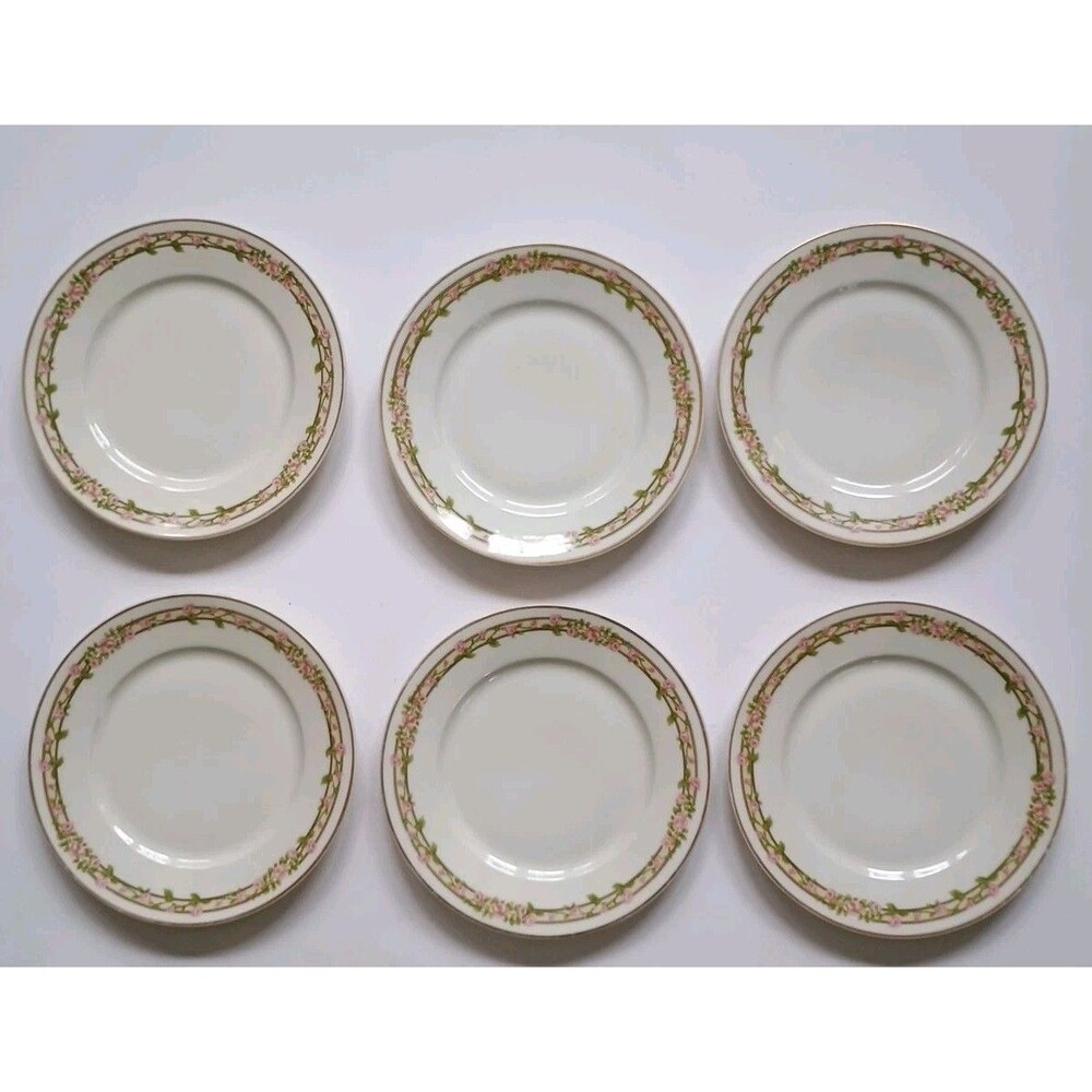 Antique Theodore Haviland Limoges 6 Pink Roses 7.5" Bread Plates Schleiger 1084